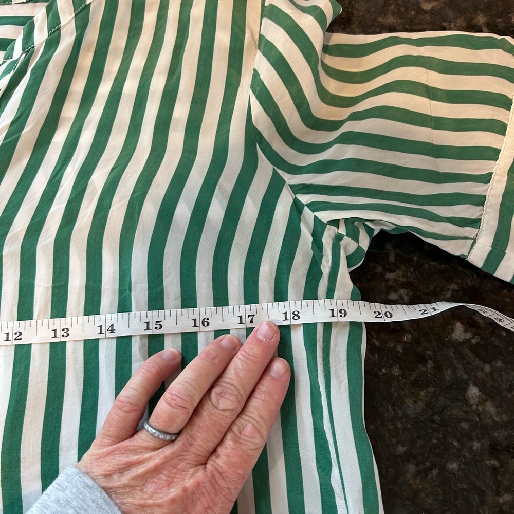 BRAX Feel Good Green and White Striped tunic blouse. US 4. Silky. EUC. Preppy. - Picture 10 of 12